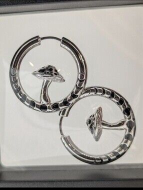 Silver Mushroom Hoop Earrings